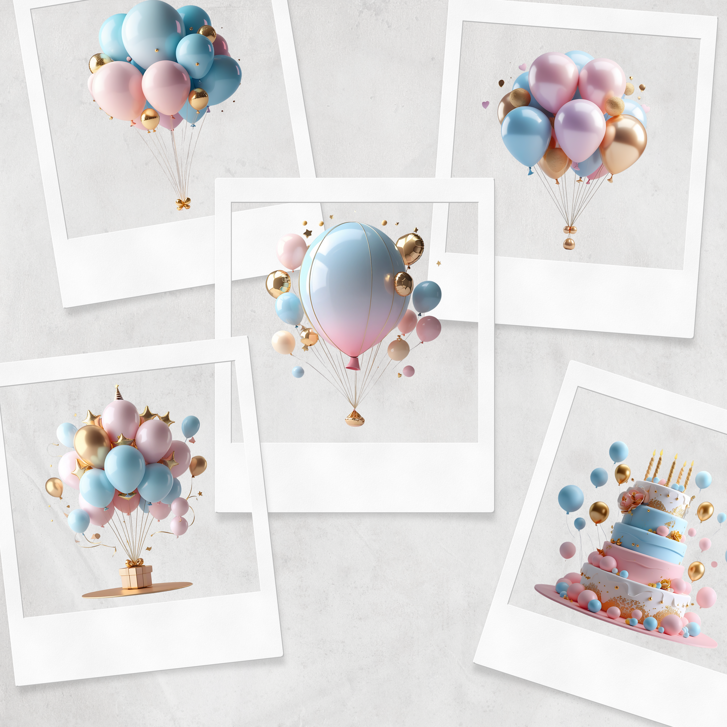 3D Happy Birthday Clipart Bundle – 40 High-Resolution PNG Graphics | 300 DPI | Commercial Use | Pastel Balloons, Cakes & Party Elements