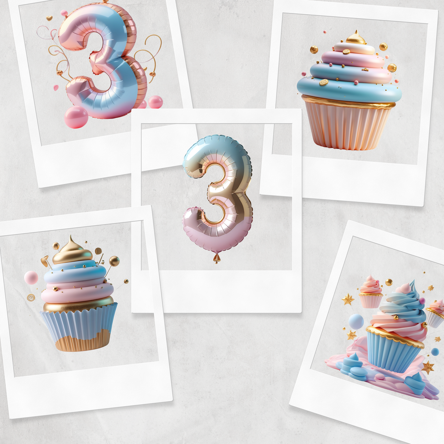 3D Happy Birthday Clipart Bundle – 40 High-Resolution PNG Graphics | 300 DPI | Commercial Use | Pastel Balloons, Cakes & Party Elements