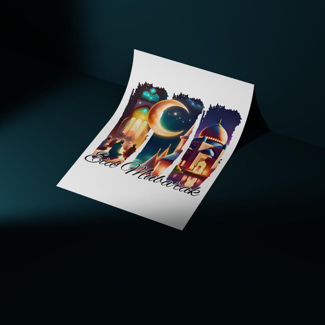 Eid Mubarak Brushstroke Design: Islamic Greeting PNG (Digital Download)