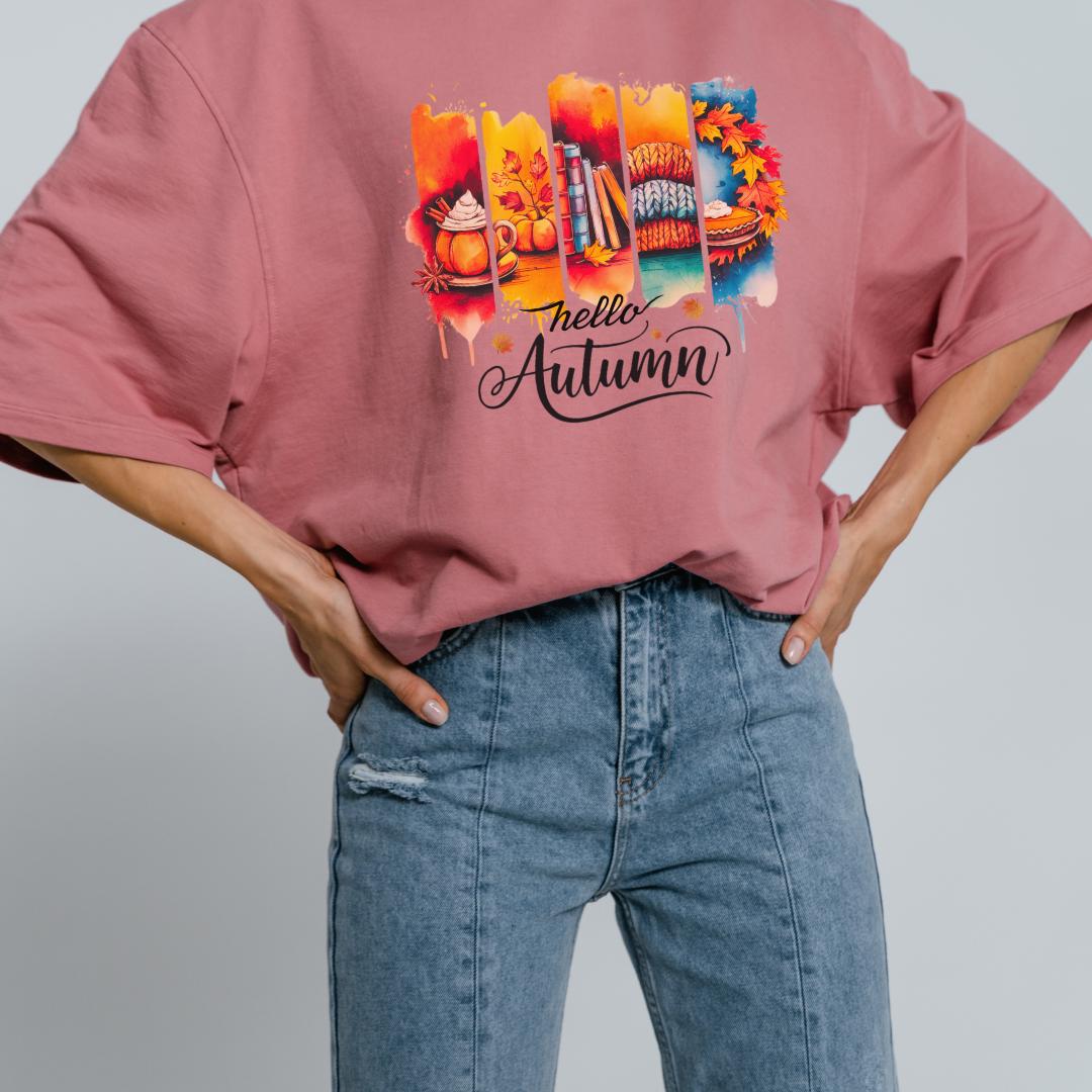 Hello Autumn T-shirt Design: Fall Graphic Art (Digital Download)