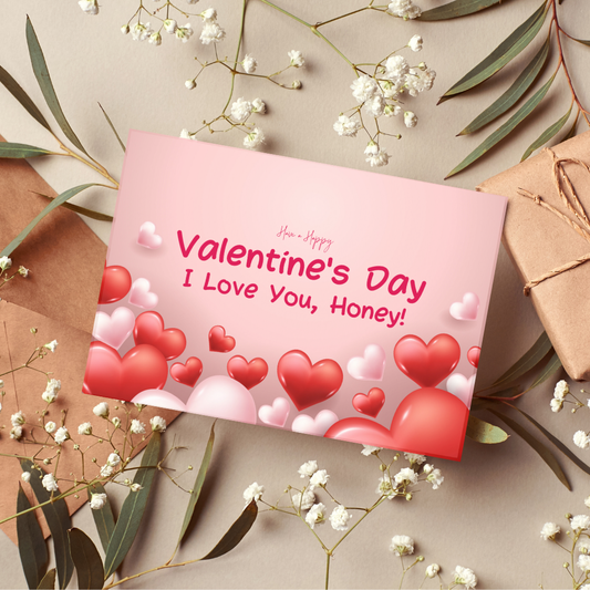Valentine’s Day Card Design – Printable “I Love You Honey” Romantic Greeting | Digital Download