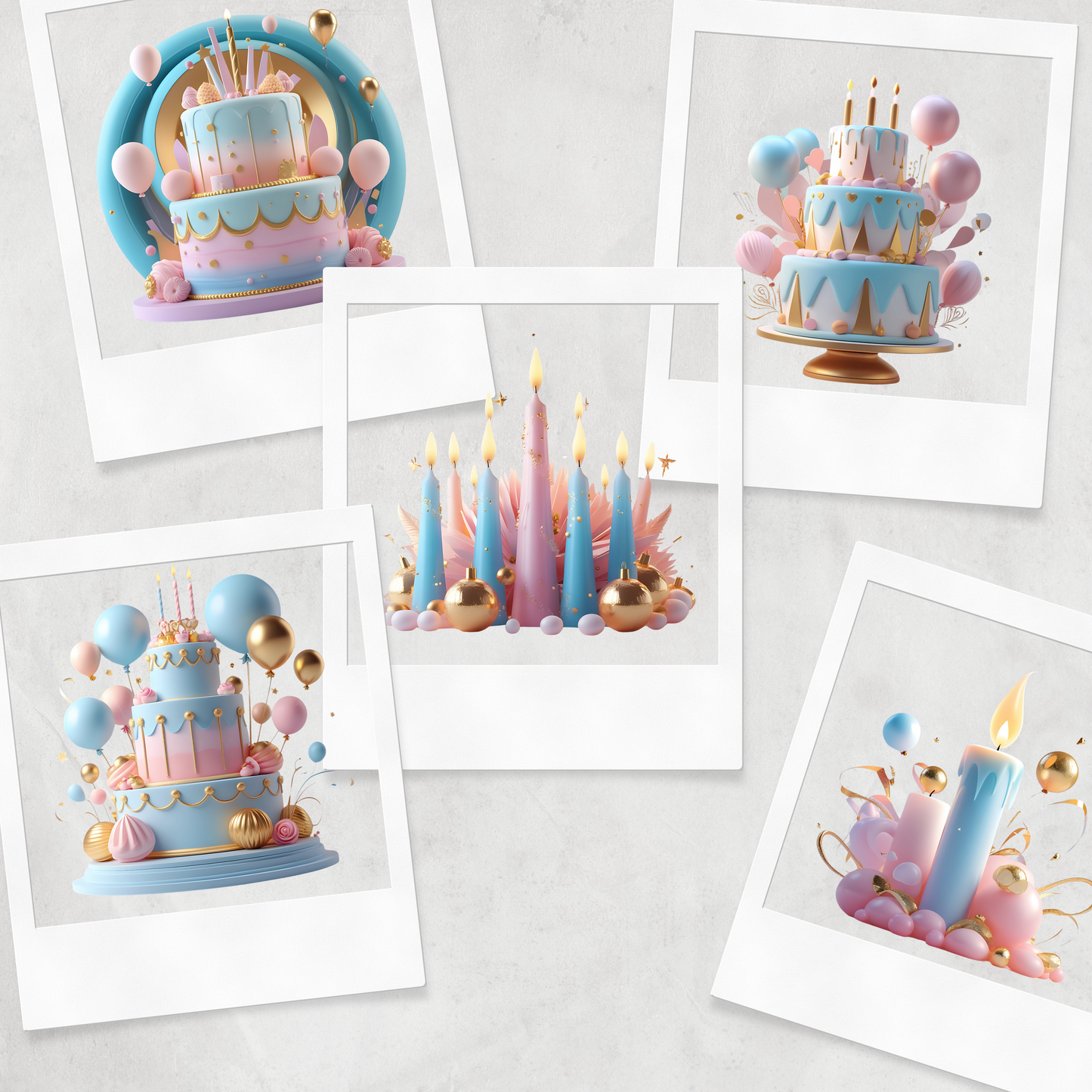 3D Happy Birthday Clipart Bundle – 40 High-Resolution PNG Graphics | 300 DPI | Commercial Use | Pastel Balloons, Cakes & Party Elements