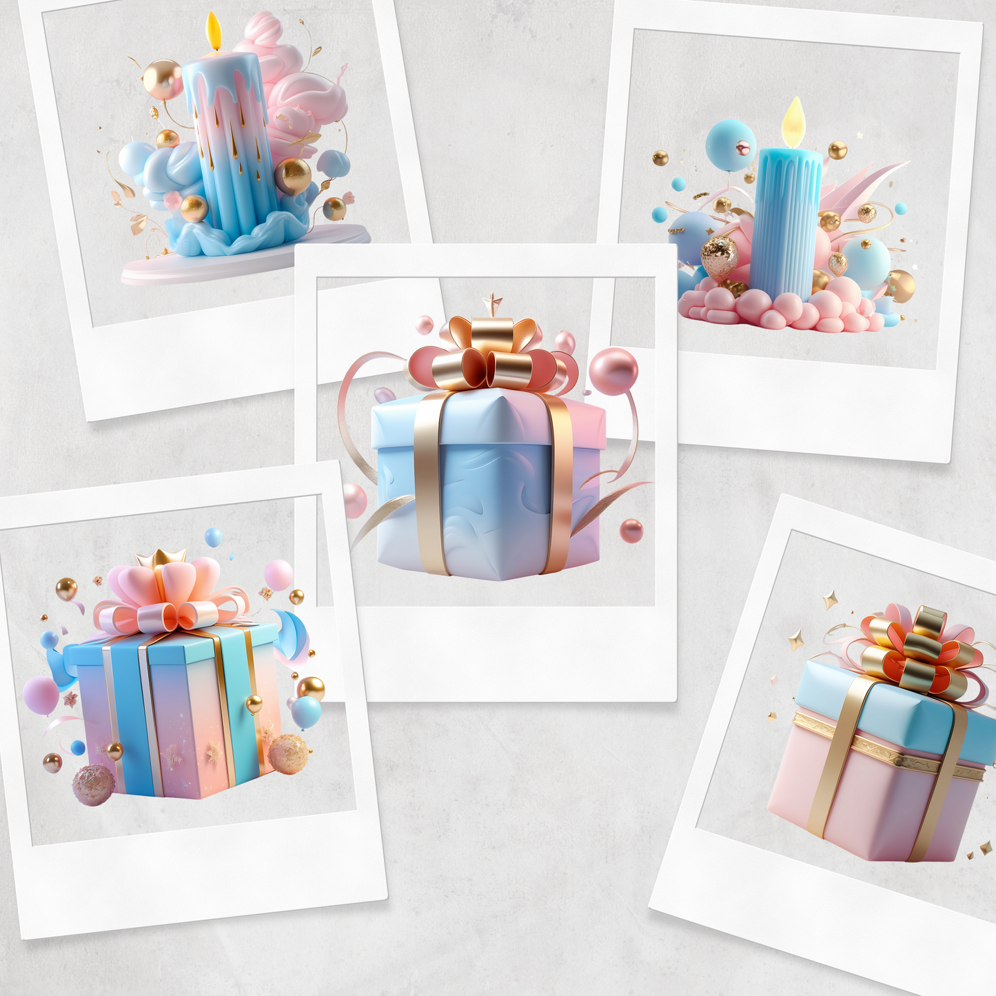3D Happy Birthday Clipart Bundle – 40 High-Resolution PNG Graphics | 300 DPI | Commercial Use | Pastel Balloons, Cakes & Party Elements