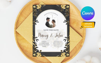 Elegant Black & Gold Wedding Card Template (Digital Download)