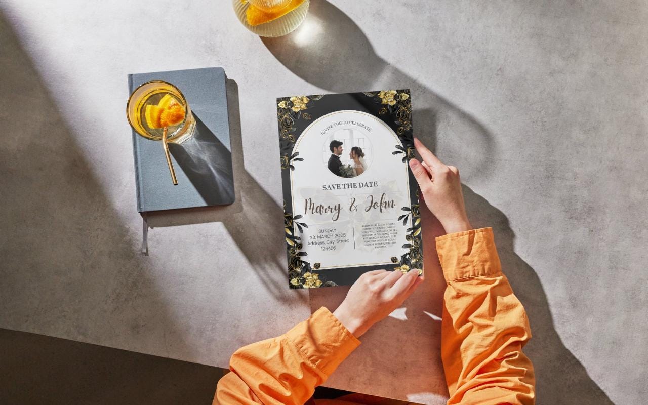 Elegant Black & Gold Wedding Card Template (Digital Download)