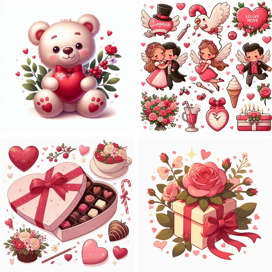 Valentine's Day Clipart: Whimsical PNG SVG Graphics (Digital Art)
