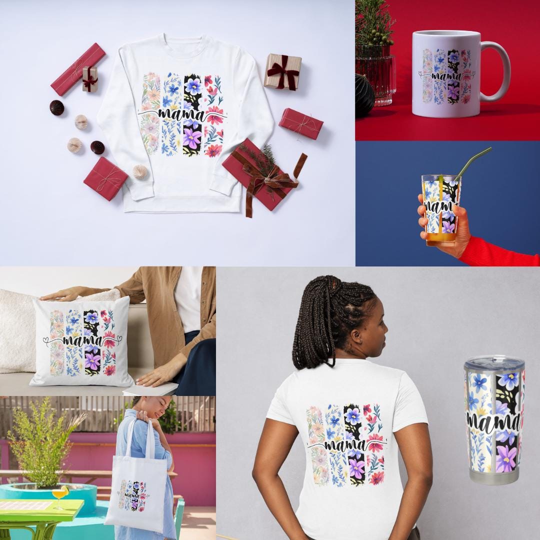 Floral Mama Brushstroke Design: 5 PNG/PDF/SVG Files (Digital Download)