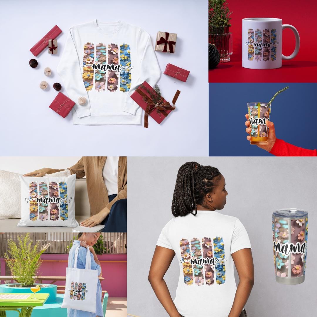 Floral Mama Brushstroke Design: 5 PNG/PDF/SVG Files (Digital Download)