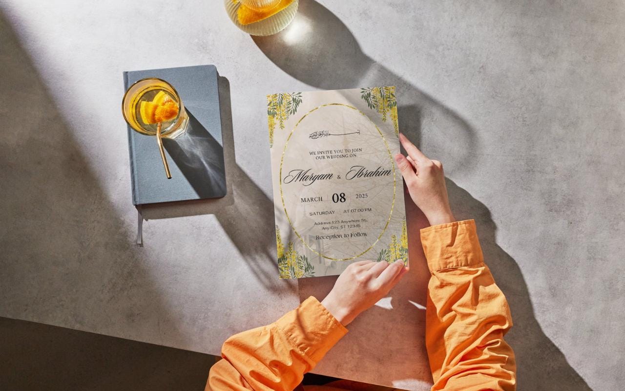 Floral Muslim Wedding Invitation Template: Minimalist Watercolor (Digital Download)