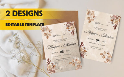 Nikkah Wedding Invitation Template: Minimalist Watercolor Floral (Digital Download)