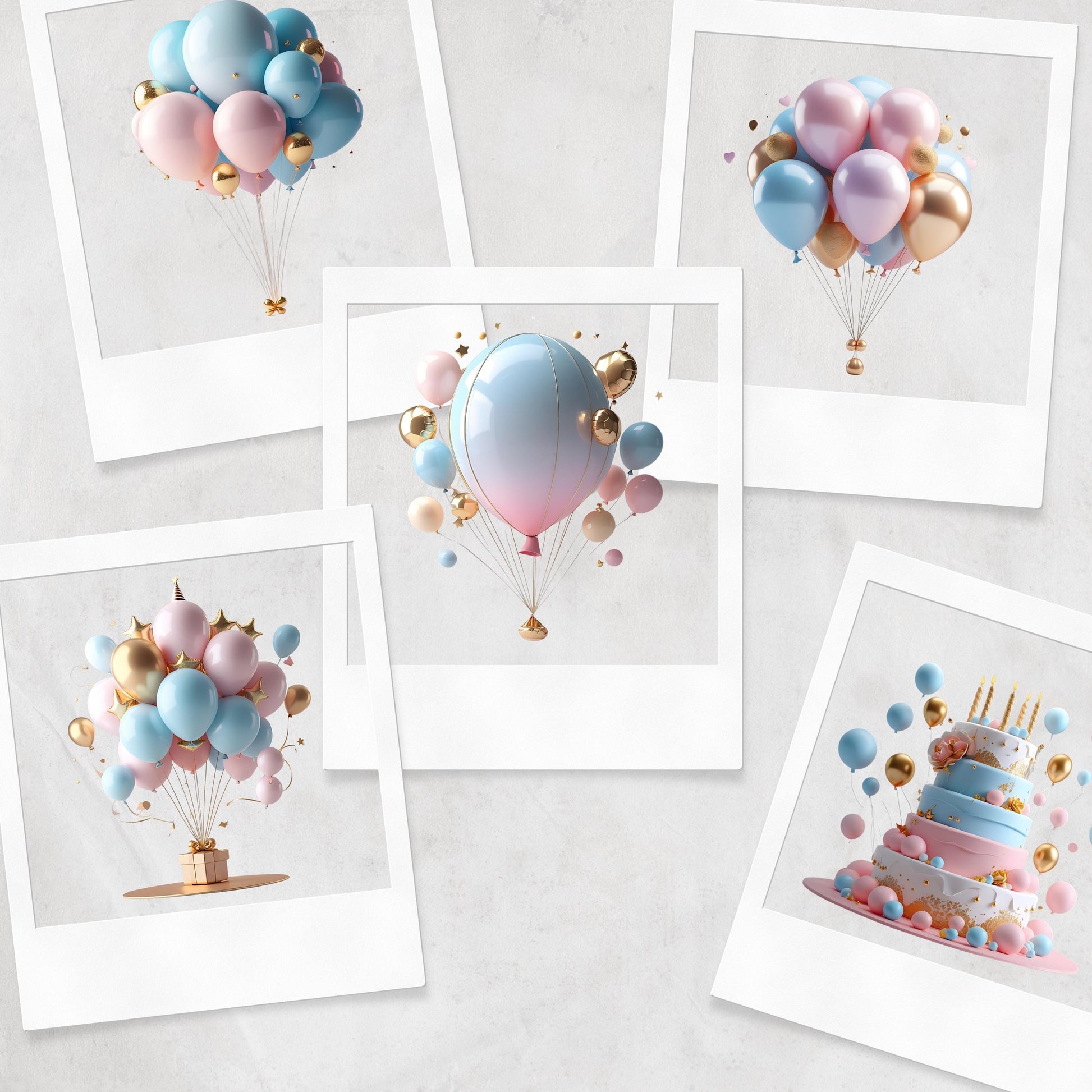 3D Happy Birthday Clipart: Pink, Blue, Gold (PNG Digital Download)