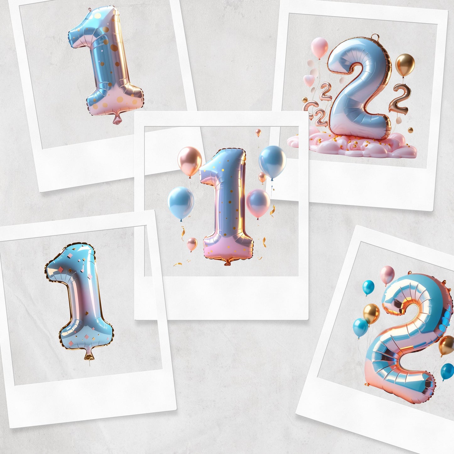 3D Happy Birthday Clipart: Pink, Blue, Gold (PNG Digital Download)