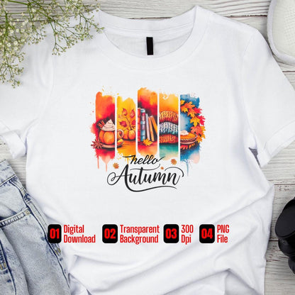 Hello Autumn T-shirt Design: Fall Graphic Art (Digital Download)