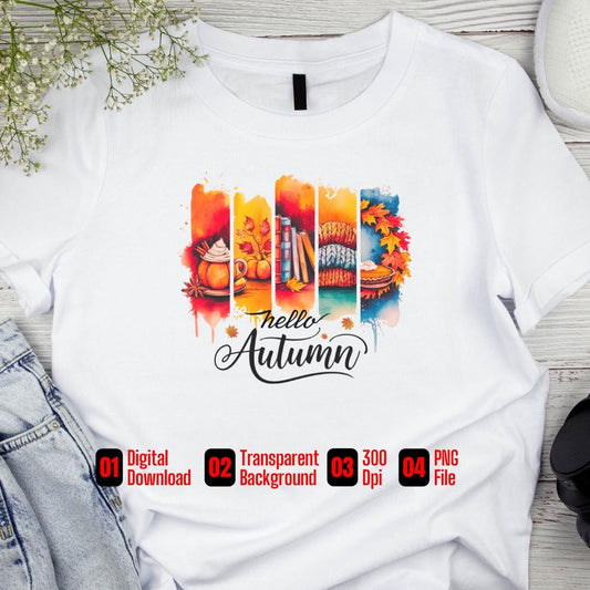 Hello Autumn T-shirt Design: Fall Graphic Art (Digital Download)