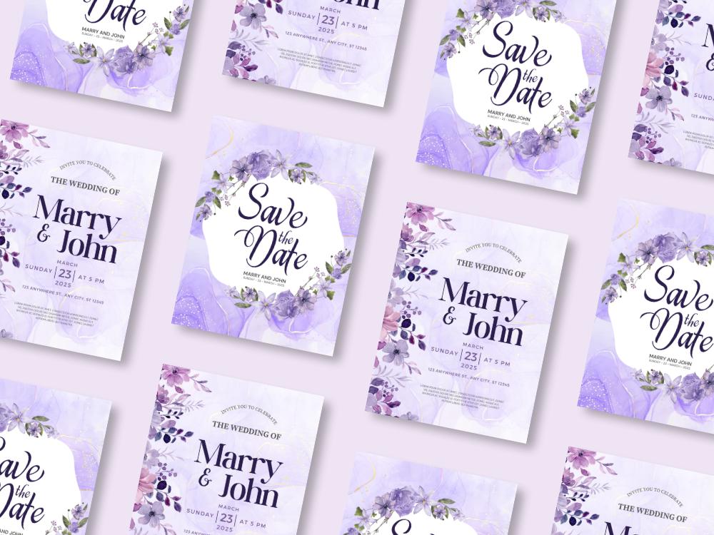 Purple Floral Wedding Invitation Template: Editable RSVP Card (Digital Download)