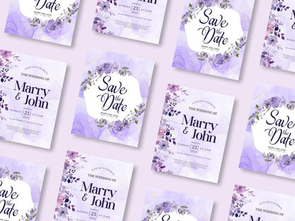Purple Floral Wedding Invitation Template: Editable RSVP Card (Digital Download)