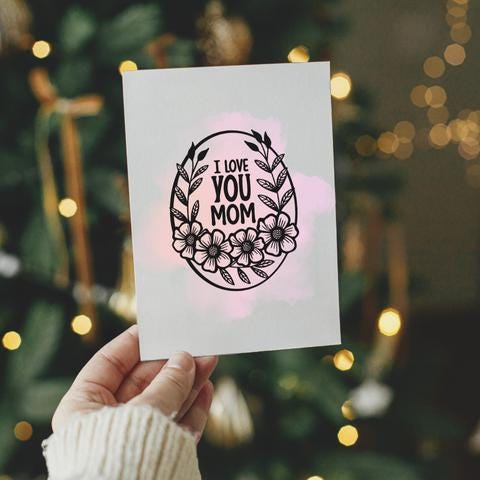 Elegant Floral Mother's Day Card: Black & White Watercolor (PNG, PDF, SVG Digital Download)