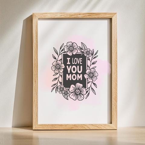 Elegant Floral Mother's Day Card: Black & White Watercolor (PNG, PDF, SVG Digital Download)