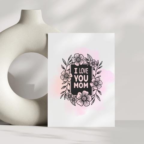 Elegant Floral Mother's Day Card: Black & White Watercolor (PNG, PDF, SVG Digital Download)