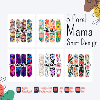 Floral Mama Brushstroke Design: 5 PNG/PDF/SVG Files (Digital Download)