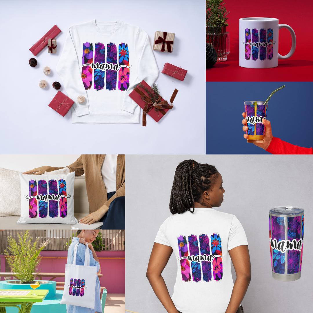 Floral Mama Brushstroke Design: 5 PNG/PDF/SVG Files (Digital Download)