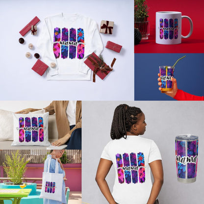 Floral Mama Brushstroke Design: 5 PNG/PDF/SVG Files (Digital Download)