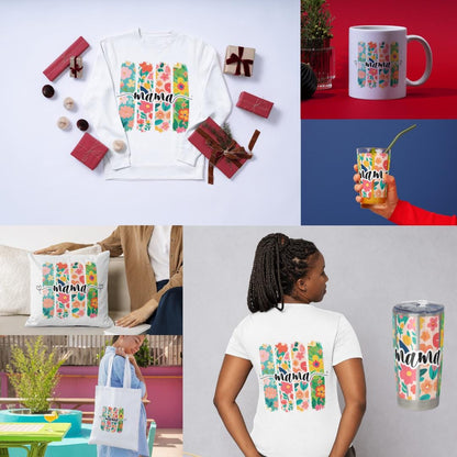 Floral Mama Brushstroke Design: 5 PNG/PDF/SVG Files (Digital Download)