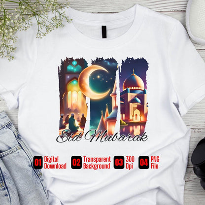 Eid Mubarak Brushstroke Design: Islamic Greeting PNG (Digital Download)