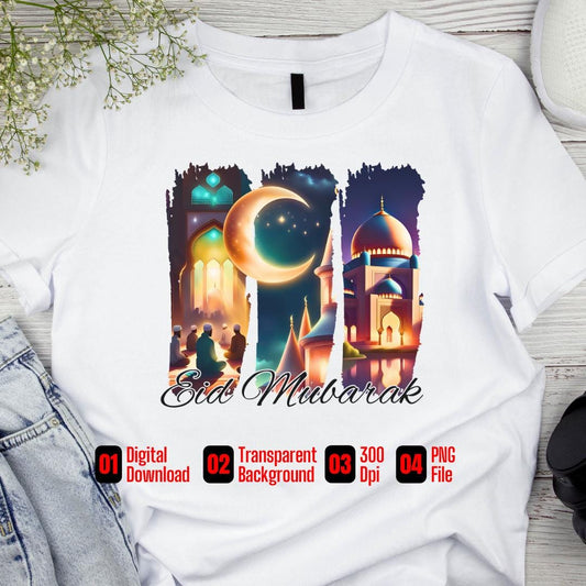 Eid Mubarak Brushstroke Design: Islamic Greeting PNG (Digital Download)