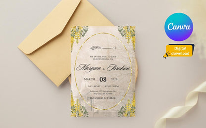 Floral Muslim Wedding Invitation Template: Minimalist Watercolor (Digital Download)