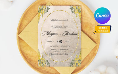 Floral Muslim Wedding Invitation Template: Minimalist Watercolor (Digital Download)