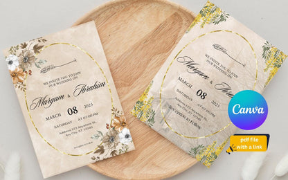 Floral Muslim Wedding Invitation Template: Minimalist Watercolor (Digital Download)