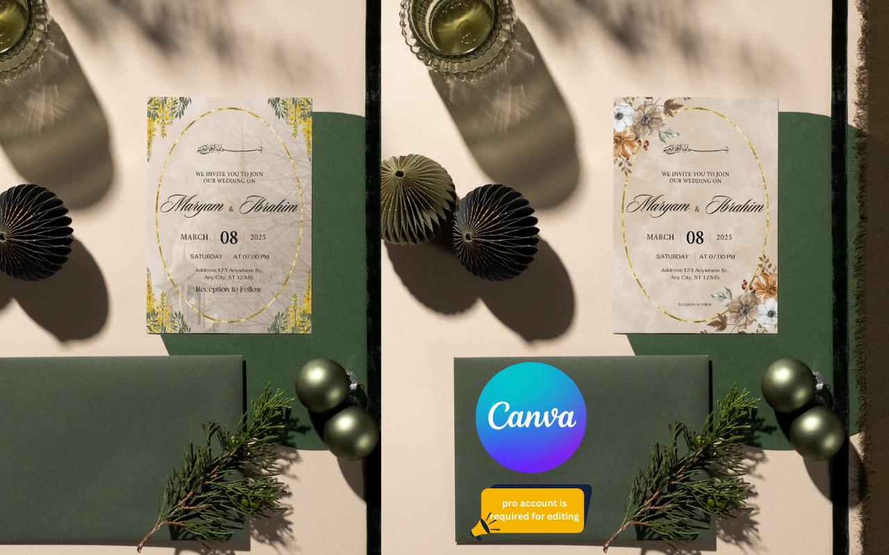 Floral Muslim Wedding Invitation Template: Minimalist Watercolor (Digital Download)