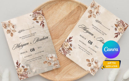 Nikkah Wedding Invitation Template: Minimalist Watercolor Floral (Digital Download)