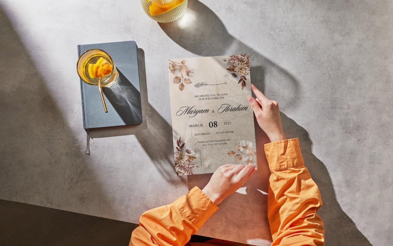 Nikkah Wedding Invitation Template: Minimalist Watercolor Floral (Digital Download)