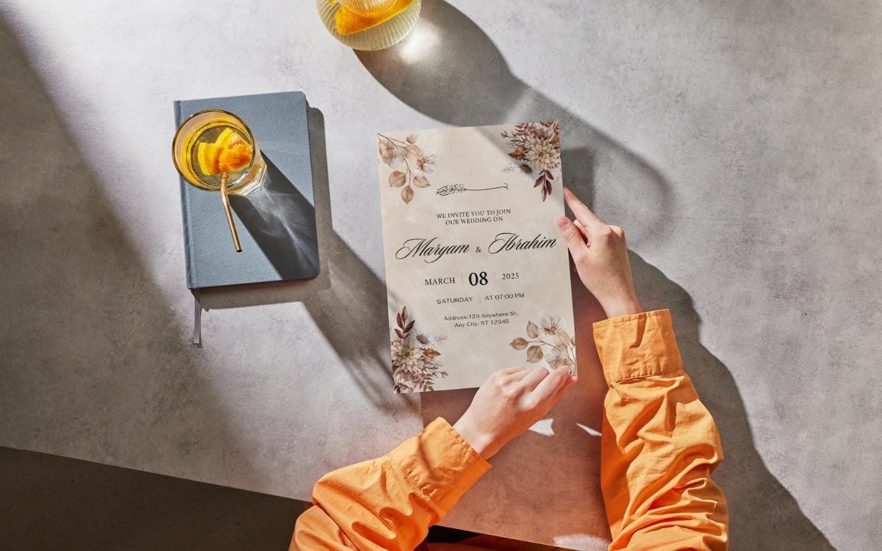 Nikkah Wedding Invitation Template: Minimalist Watercolor Floral (Digital Download)