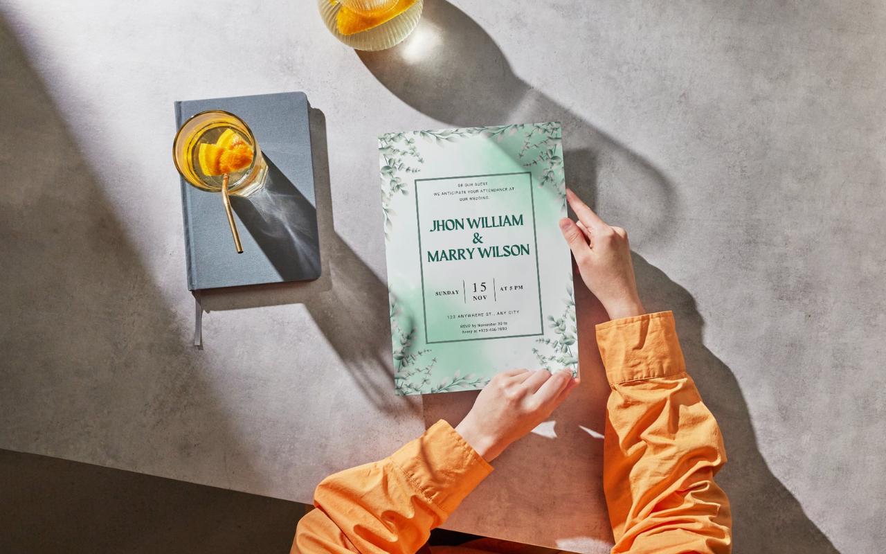 Green Floral Wedding Invitation Template: Botanical Elopement (Digital Download)