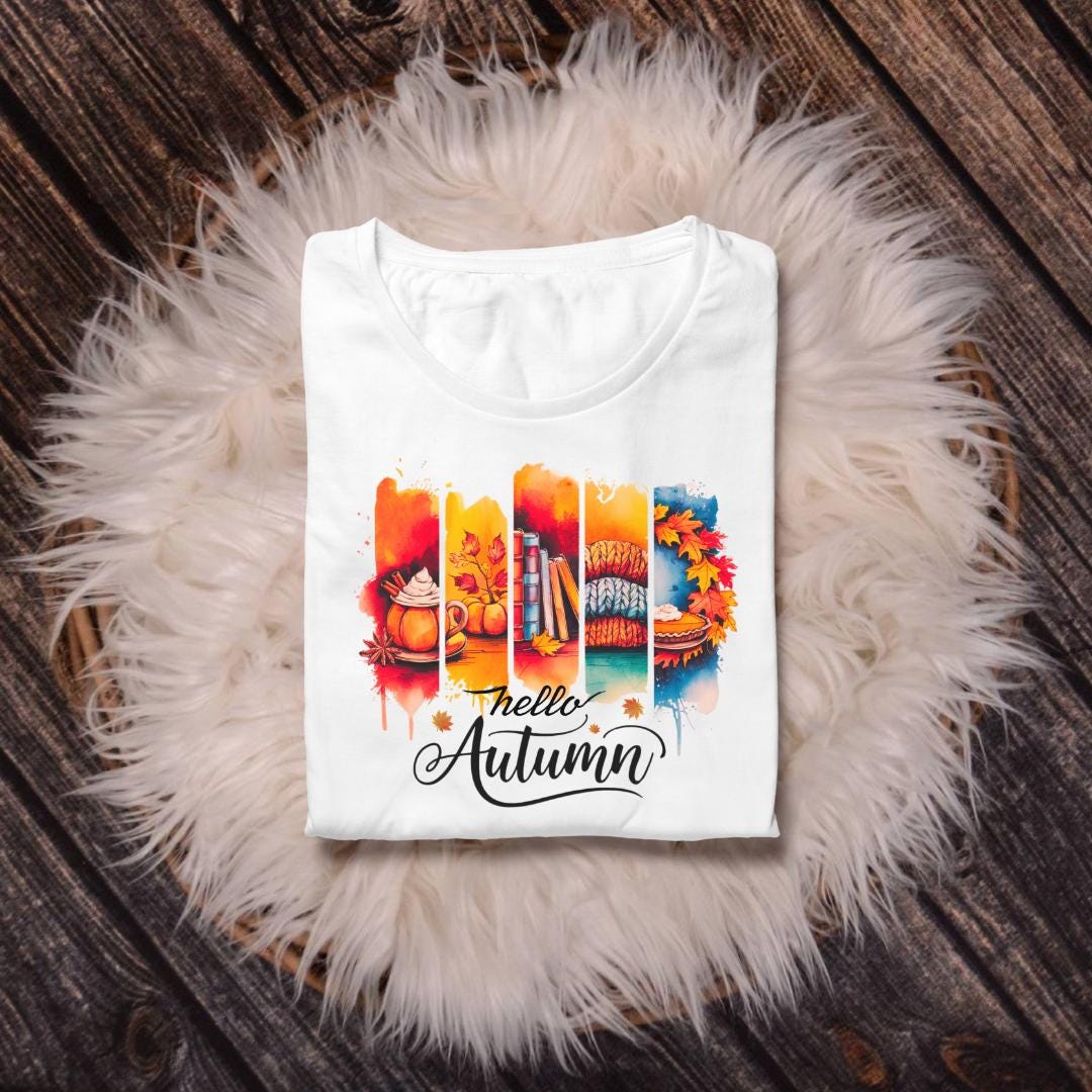Hello Autumn T-shirt Design: Fall Graphic Art (Digital Download)