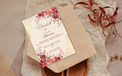 Watercolor Floral Wedding Card Template: Elegant Cream Design (Digital Download)