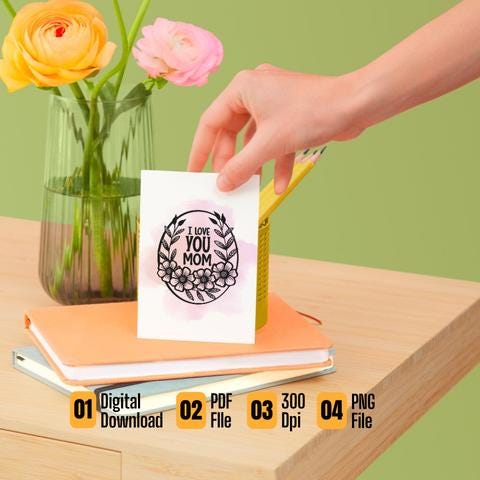 Elegant Floral Mother's Day Card: Black & White Watercolor (PNG, PDF, SVG Digital Download)