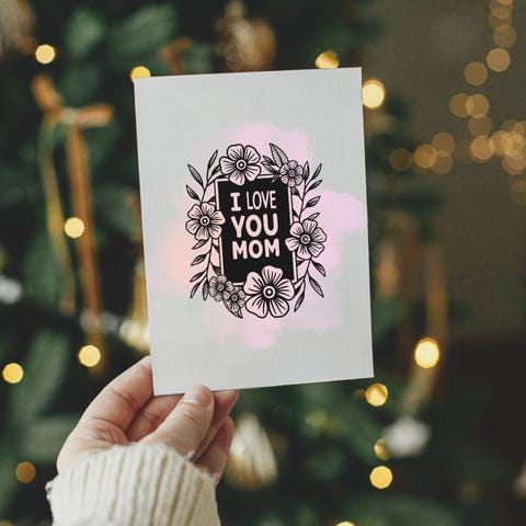 Elegant Floral Mother's Day Card: Black & White Watercolor (PNG, PDF, SVG Digital Download)