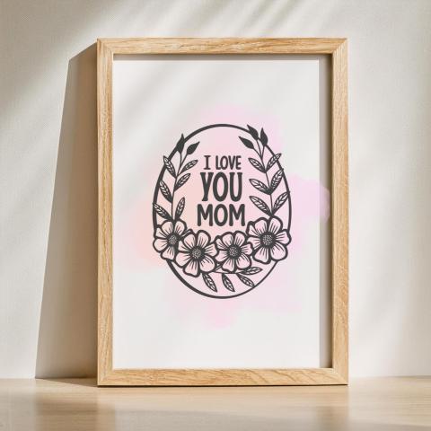 Elegant Floral Mother's Day Card: Black & White Watercolor (PNG, PDF, SVG Digital Download)