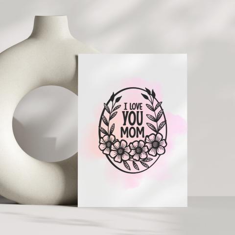 Elegant Floral Mother's Day Card: Black & White Watercolor (PNG, PDF, SVG Digital Download)