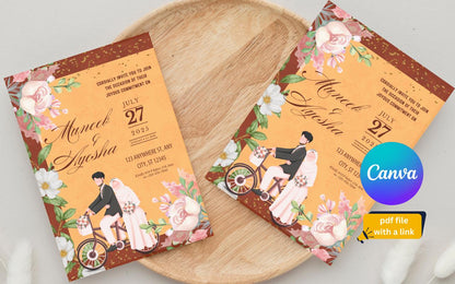 Vintage Floral Indian Wedding Invitation Template: Elegant Canva Design (Digital Download)