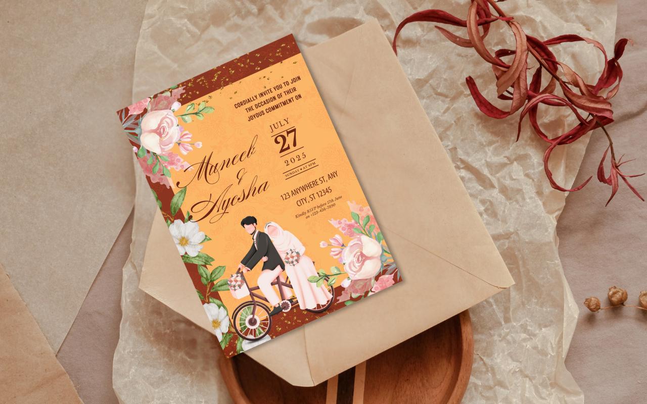 Vintage Floral Indian Wedding Invitation Template: Elegant Canva Design (Digital Download)