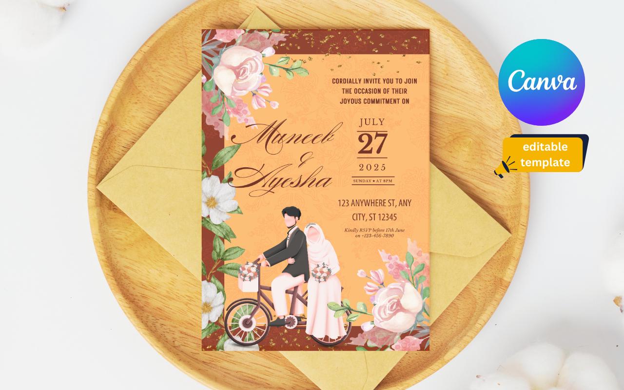 Vintage Floral Indian Wedding Invitation Template: Elegant Canva Design (Digital Download)