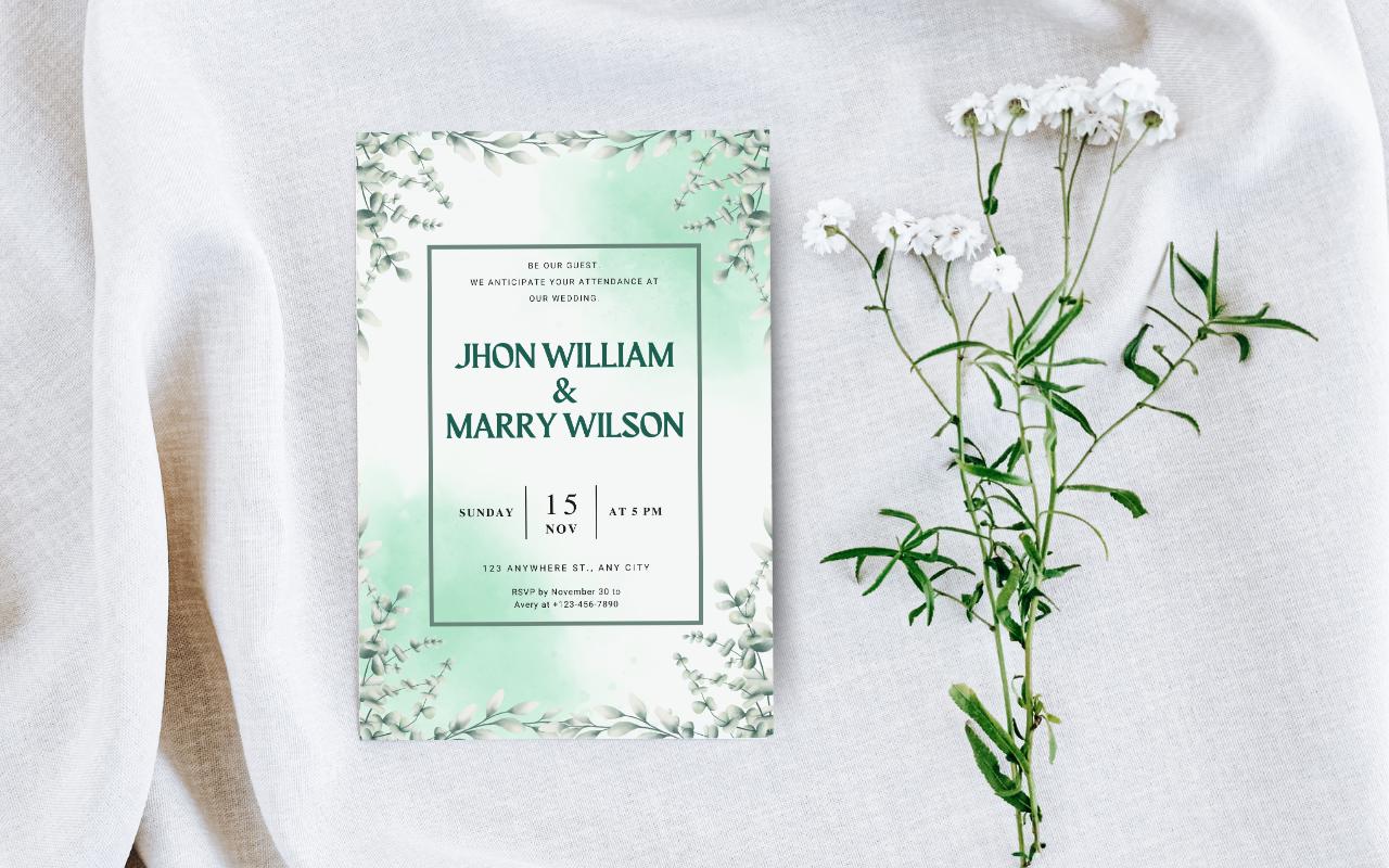 Green Floral Wedding Invitation Template: Botanical Elopement (Digital Download)