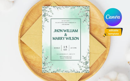 Green Floral Wedding Invitation Template: Botanical Elopement (Digital Download)