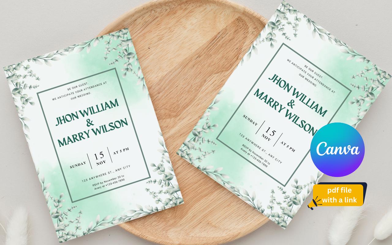 Green Floral Wedding Invitation Template: Botanical Elopement (Digital Download)