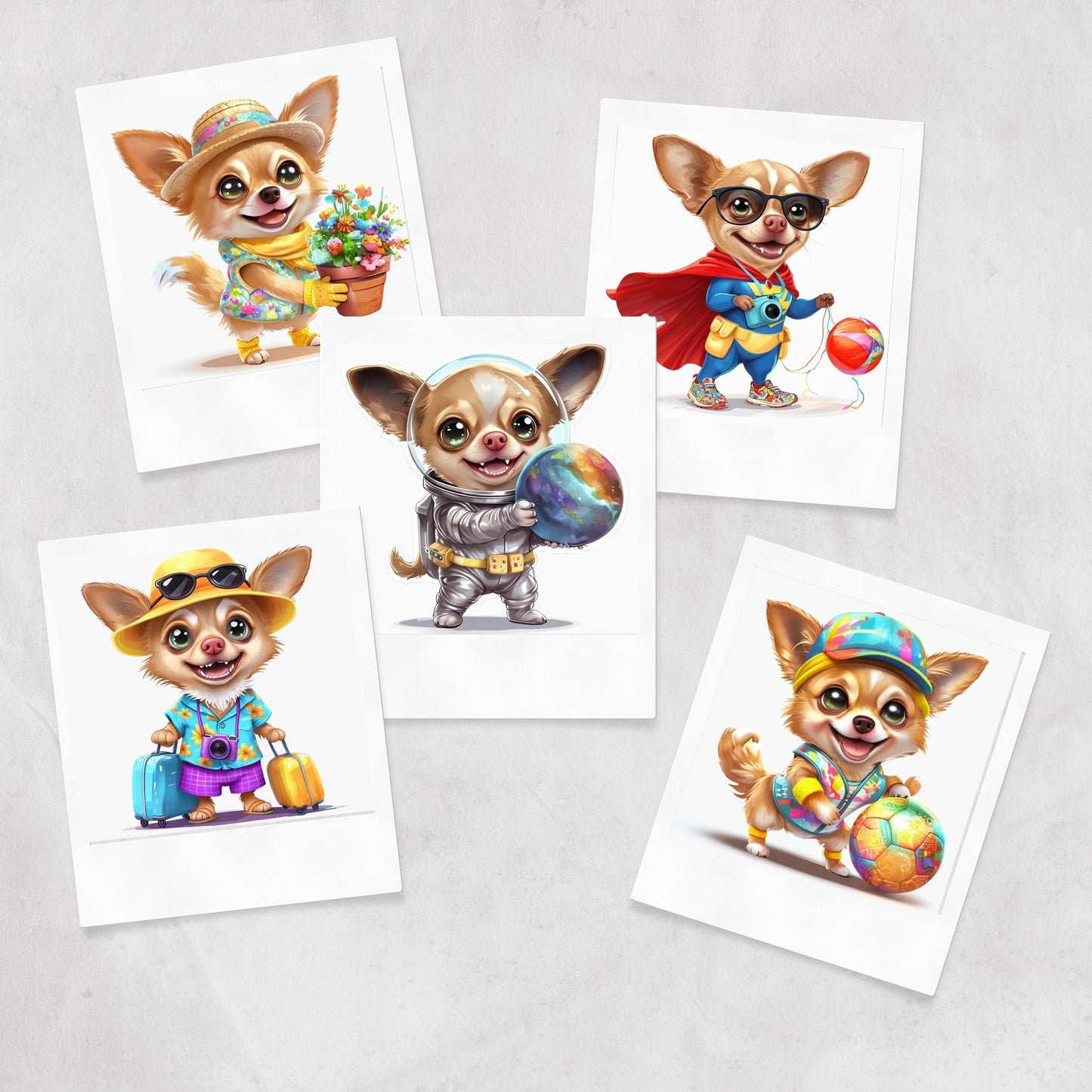 Cartoon Chihuahua Clipart Set: 11 Dressed Puppy PNGs (Digital Download)